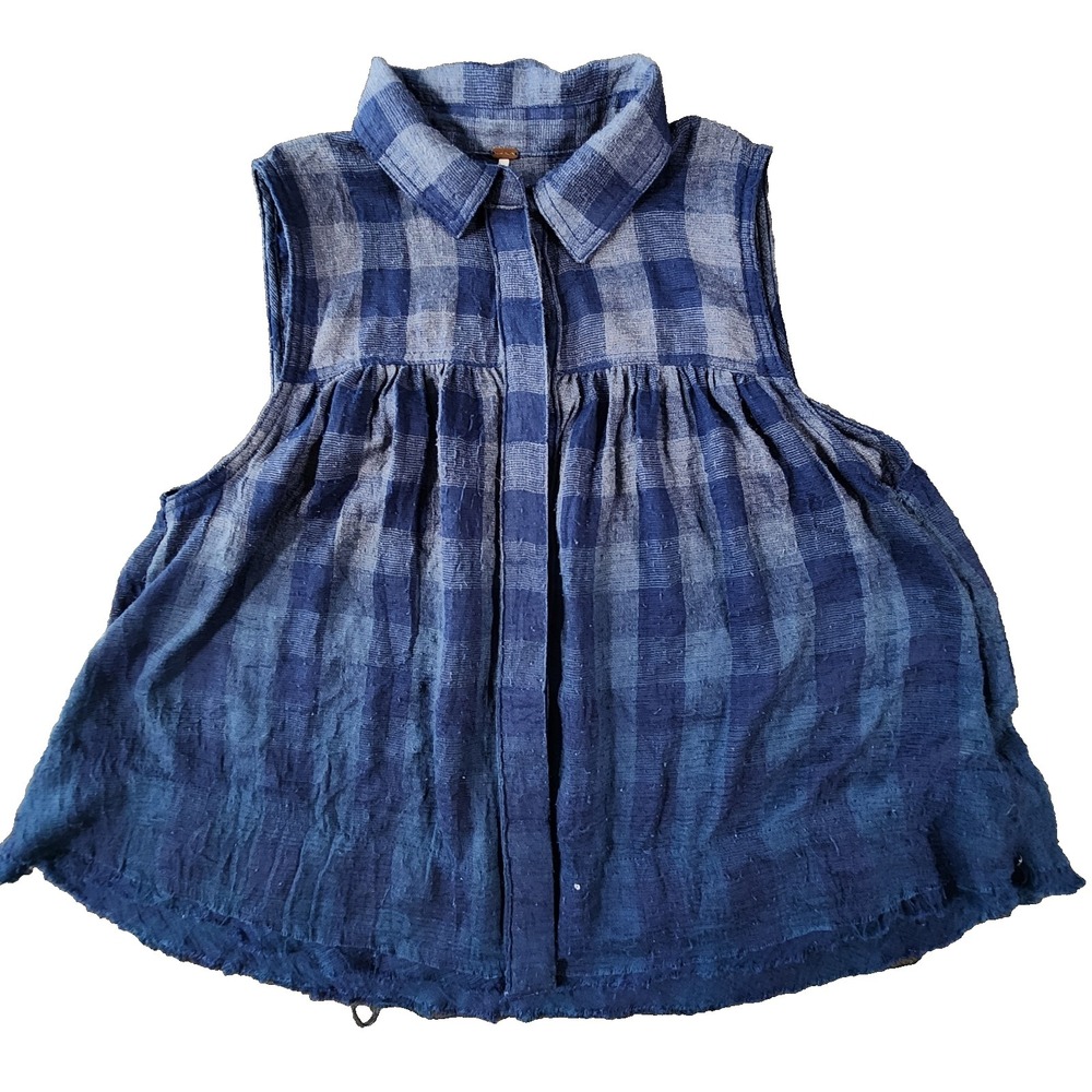 Free People‎ Plaid Sleeveless Button Up Shirt Size M